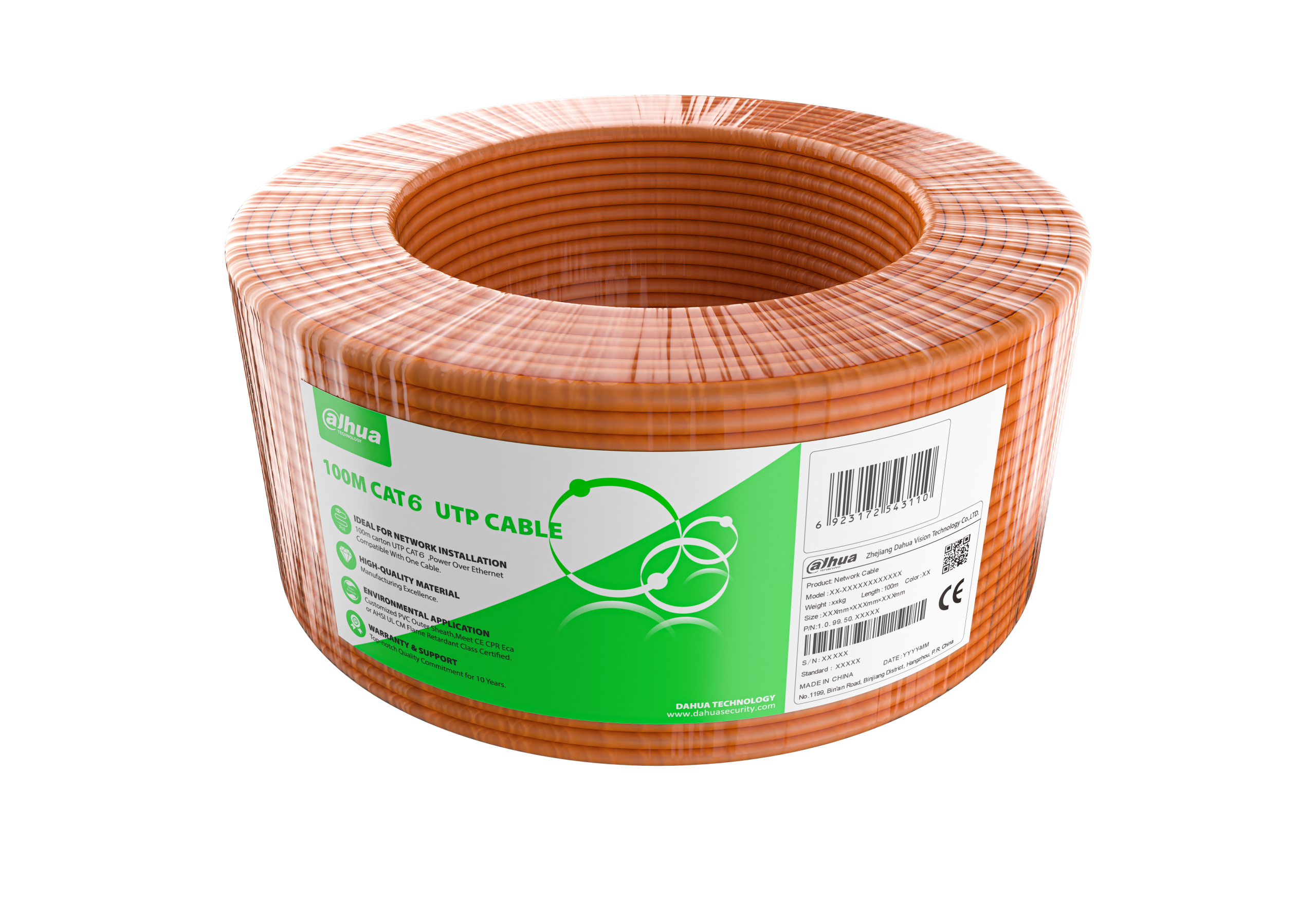 1457319352570.png Dahua PFM922I-6UN-C-100 100m Orange UTP CAT6 Cable - Image 1